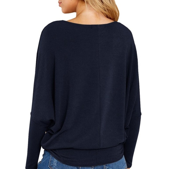 Exlura Black Long Sleeve Off Shoulder Top Batwing Casual Oversized Solid Tee, M - Picture 4 of 10
